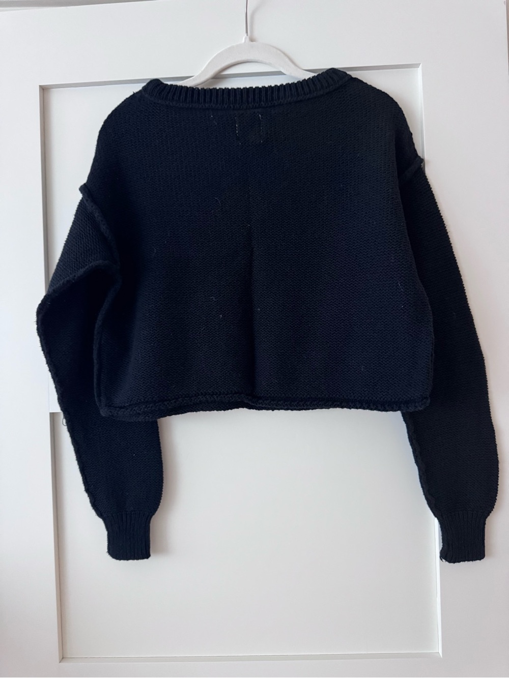 Free People Black Cropped Knit Sweatshirt